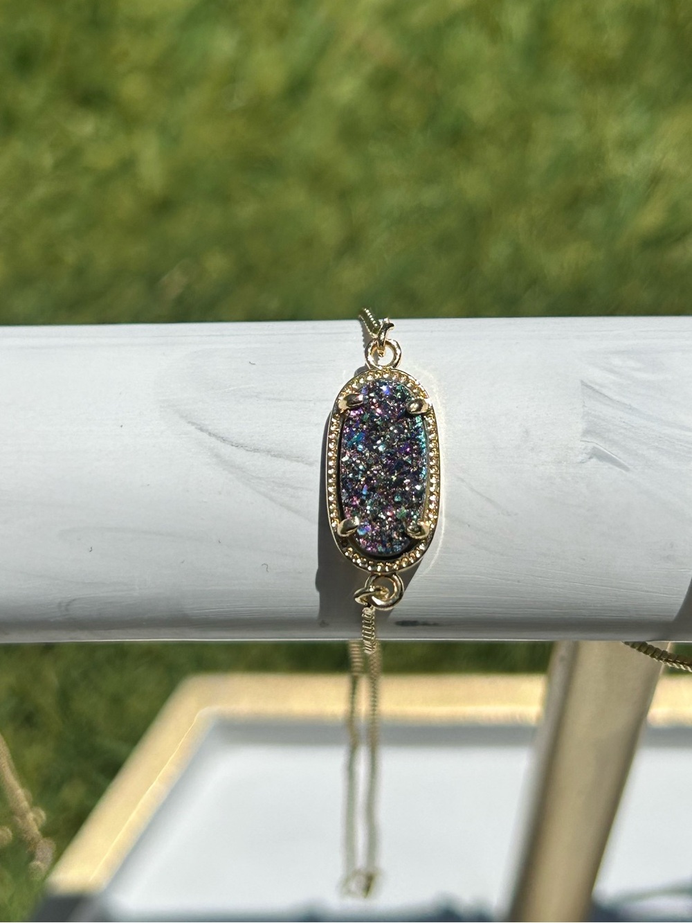 Gold Druzy Stone Adjustable Bracelet - Multicolor